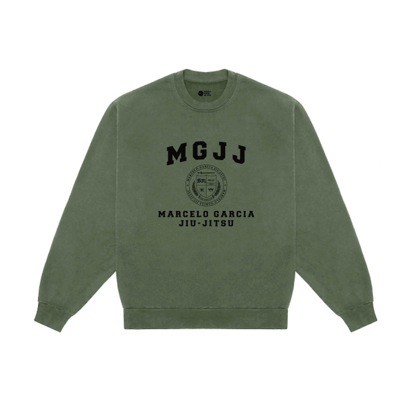 MGJJ College Crest Military Sweatshirt, Garment-Dye Olive Drab